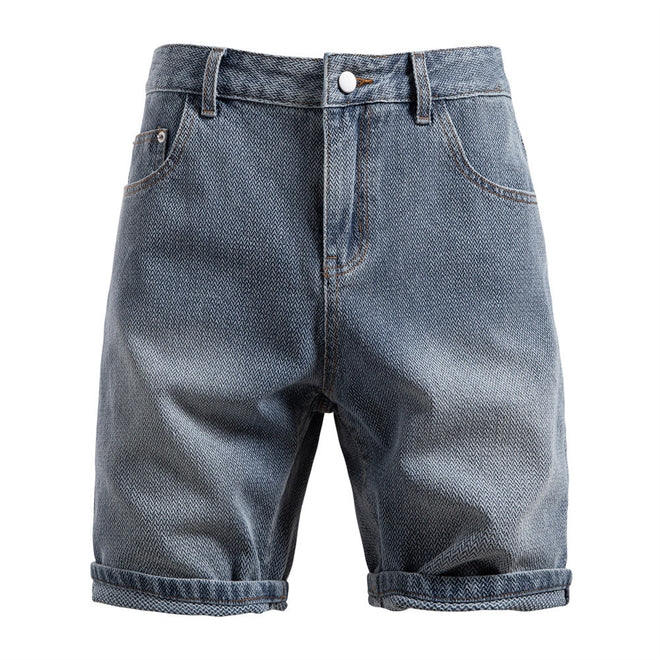 Starry Sky Pattern Denim Shorts Men's Retro Straight