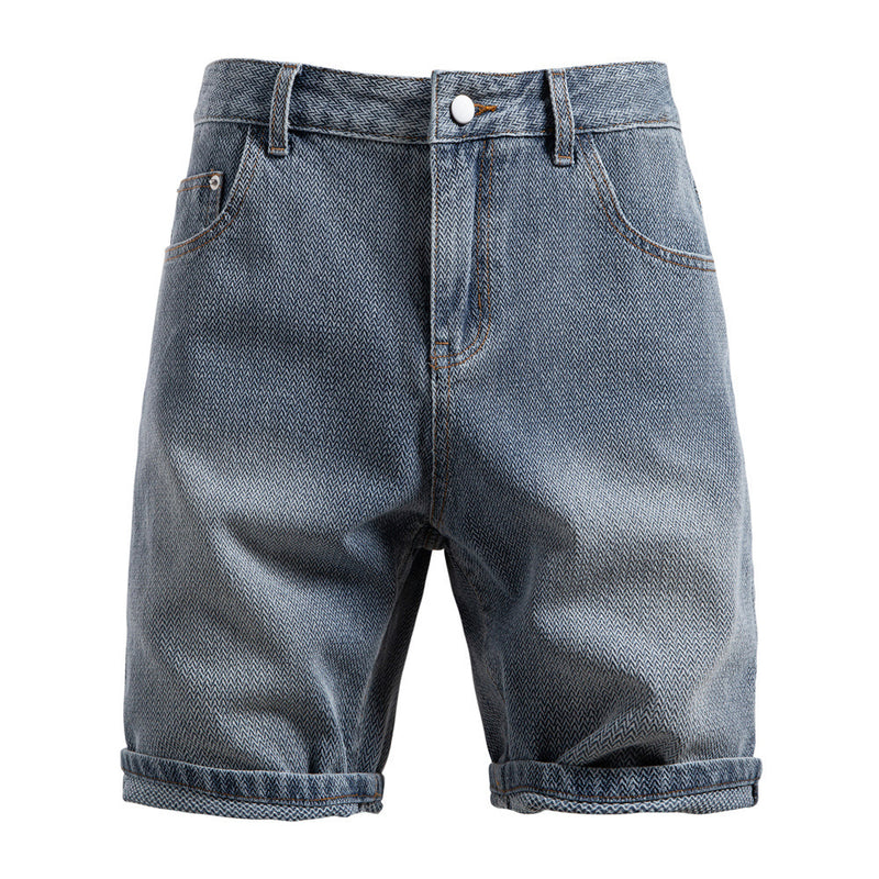 Starry Sky Pattern Denim Shorts Men's Retro Straight
