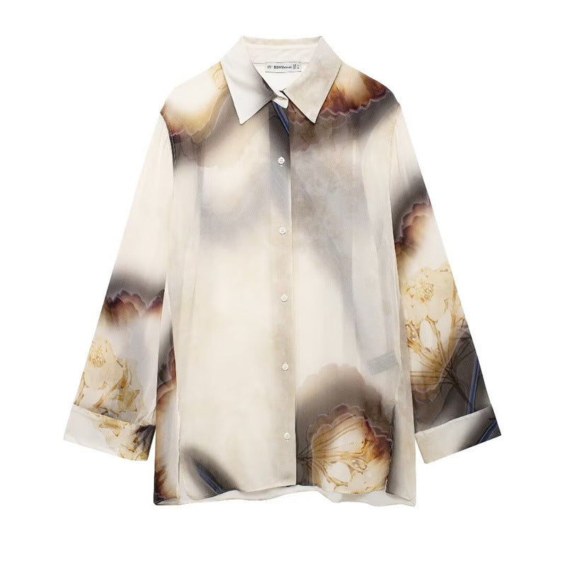 Casual Single-breasted Long Sleeve Printed Shirt