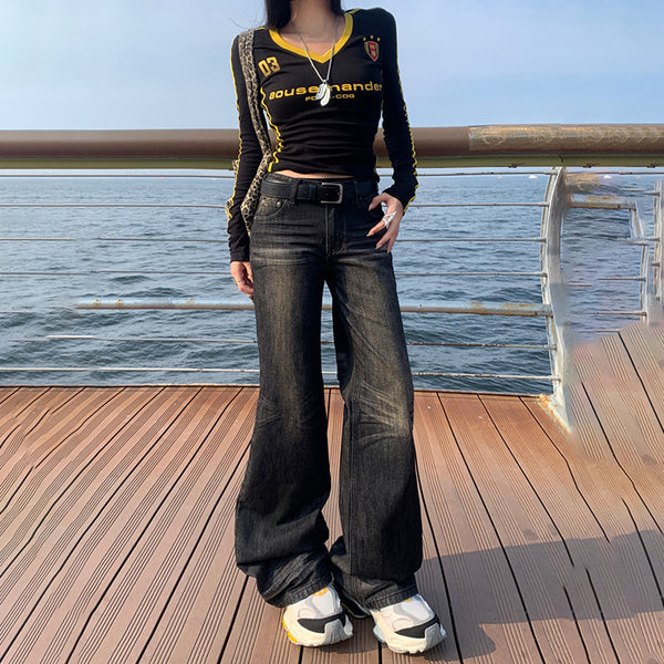 Women's Low Waist Skinny Jeans New Straight Loose Wide Leg